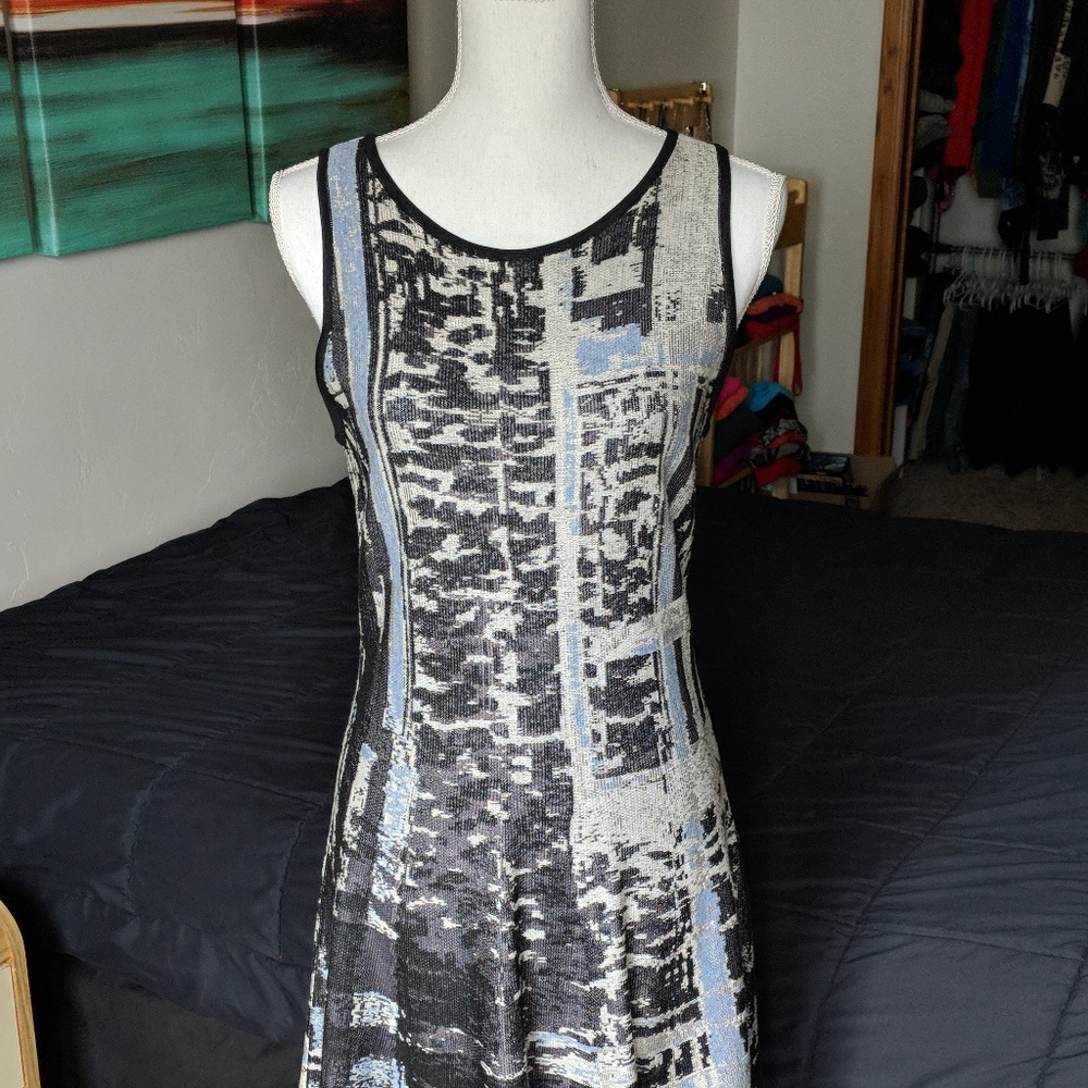 Nic+Zoe black gray knit sleevless twirl dress